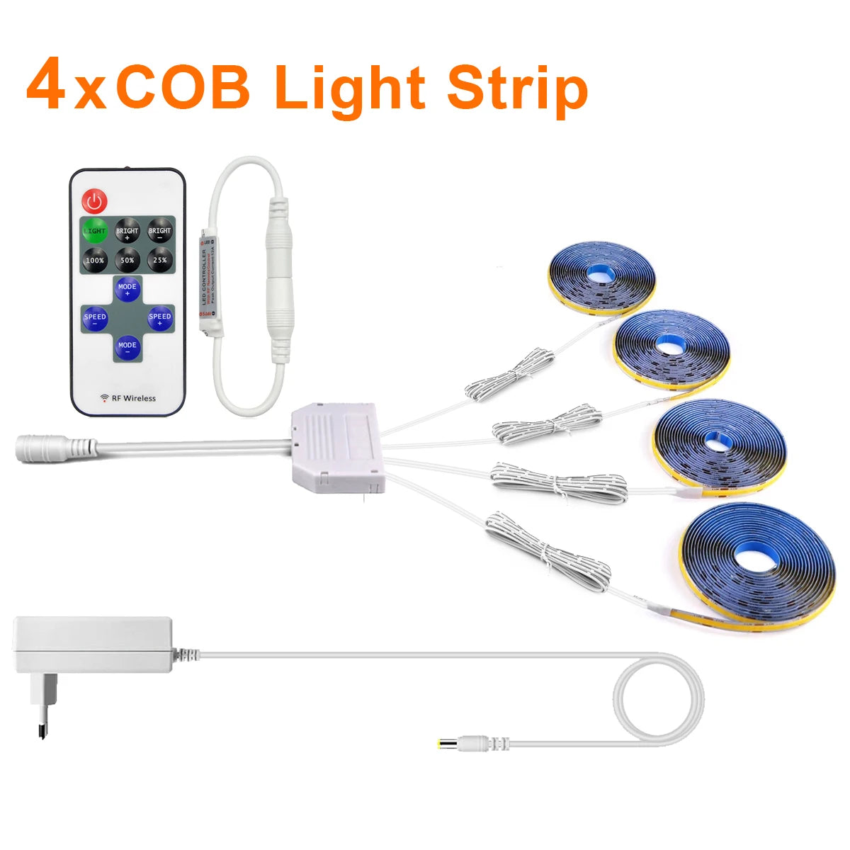 4/5/6Pcs COB Cabinet Light Brightness Adjustable 12V LED Strip Light For Anime Character Collection Show Cabinets Wall Decor Oasis Select 4x COB Strip Kit Cold White 1m|European Power Plug