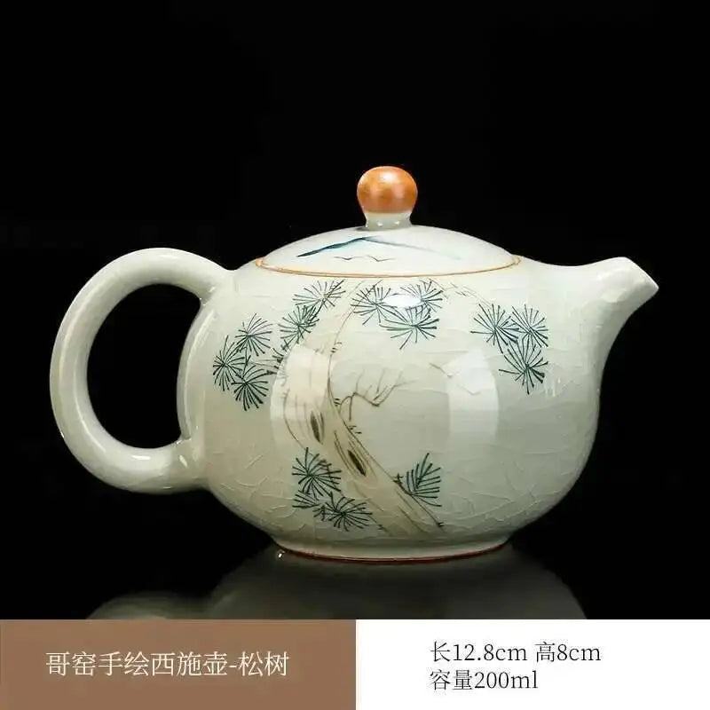 Multiple underglaze color hand-painted Ge kiln tea pots, ceramic ice cracked glaze single pot, Xi Shi pot, Kung Fu tea set tea Oasis Select Shi Pot - Pine Tree