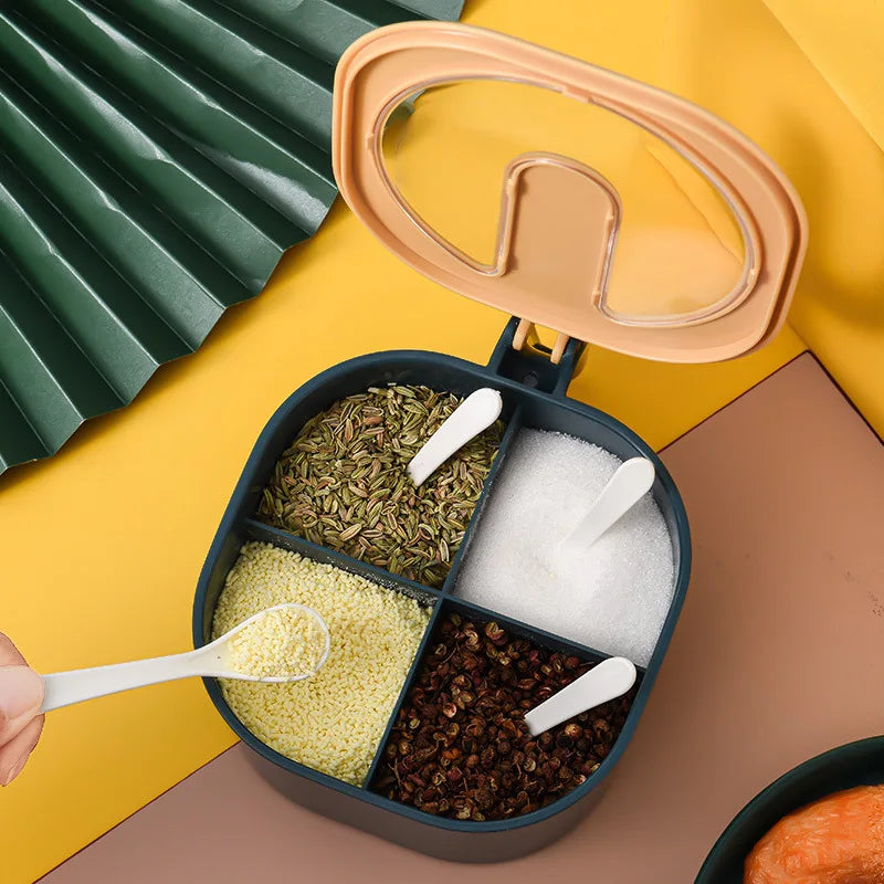 Seasoning Box Suit Four-Grid Kitchen Supplies MSG and Salt Shaker Household Multi-Grid Storage with Lid Condiment Dispenser Oasis Select