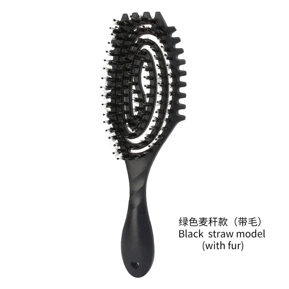 Curls Define Styling Brush Tangled Boar Bristle Hair Comb Anti Detangling Hair Styling Tool Hollow Out Wet Dry Dual Purpose Comb Oasis Select Black