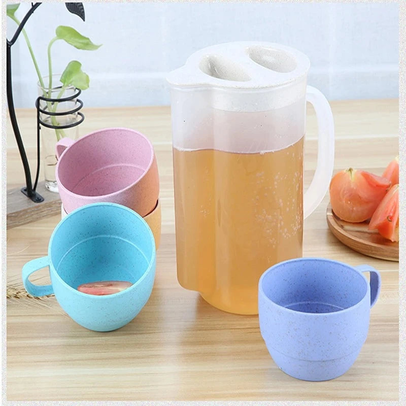 4pcs Reusable Eco Friendly Plastic Biodegradable Wheat Straw Cup Drinking Cup Set Drinking Kettle Portable Kettle Set Picnic Oasis Select