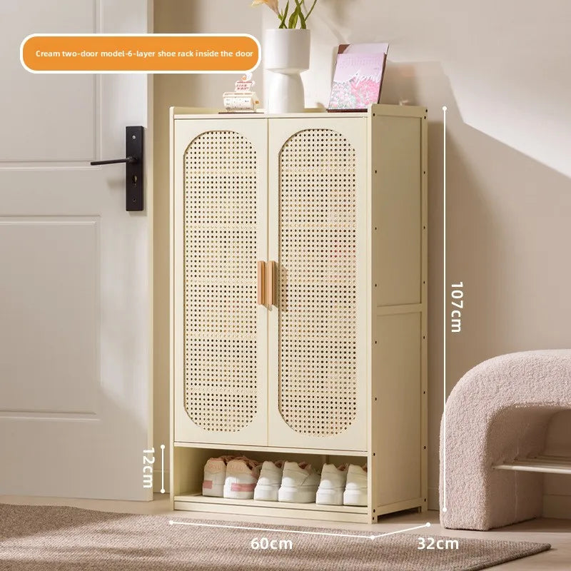 Cream wind arc door shoe cabinet living room household entrance entrance multi-layer shoe rack dormitory storage cabinet storage Oasis Select Milky White 2-8