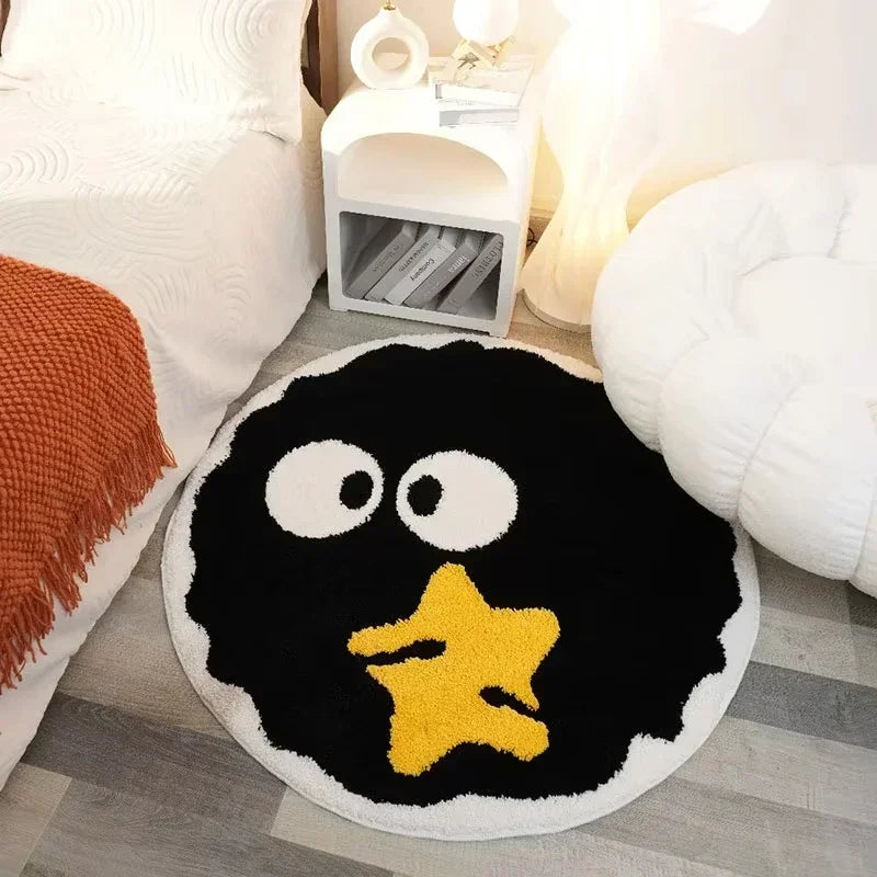 Cute Black Briquettes Carpet Soft Plush Shaggy Round Lounge Rug Anti-Slip Cartoon Style Cozy Living Room Home Decor Rugbriquette Oasis Select yellow 80x80cm