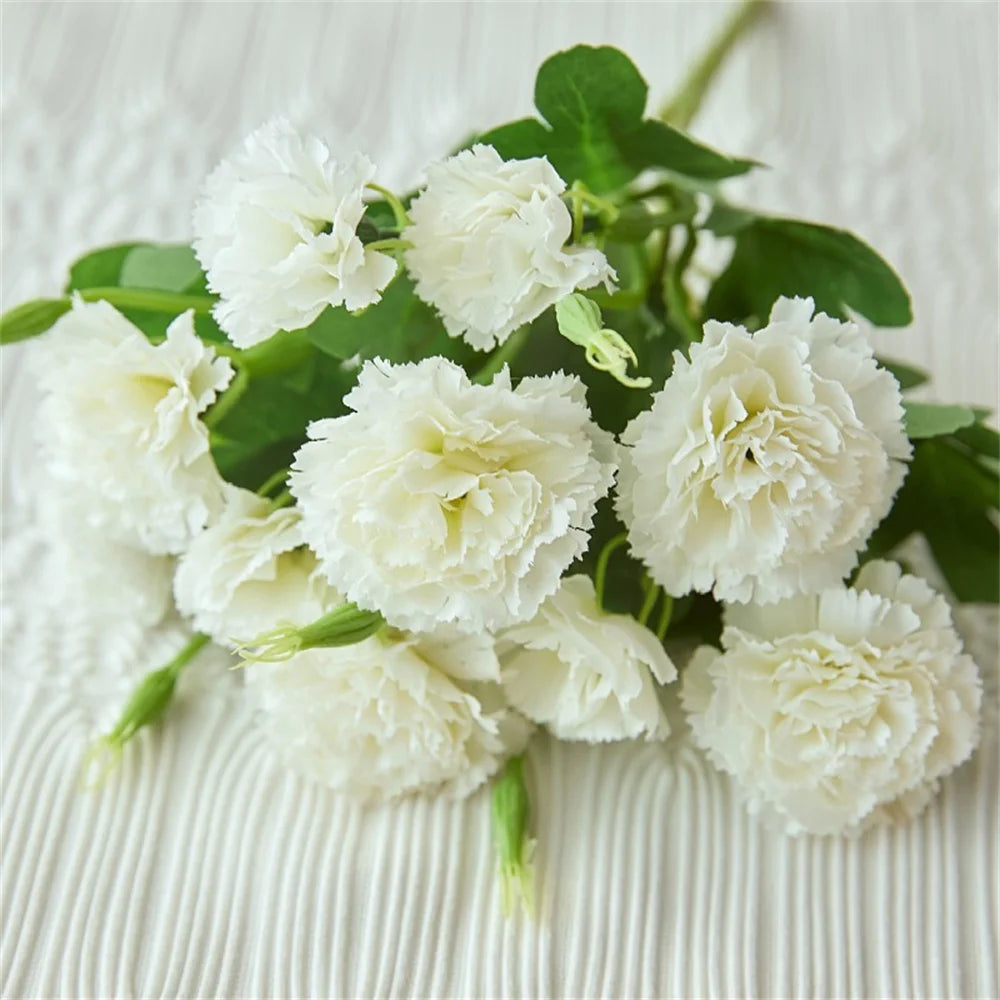 Spring Carnations Silk Touch Valentine's Bouquet Home Decor Florals Stems Holiday Gift Flowers For Romantic Gesture Seasonal Oasis Select White-30cm