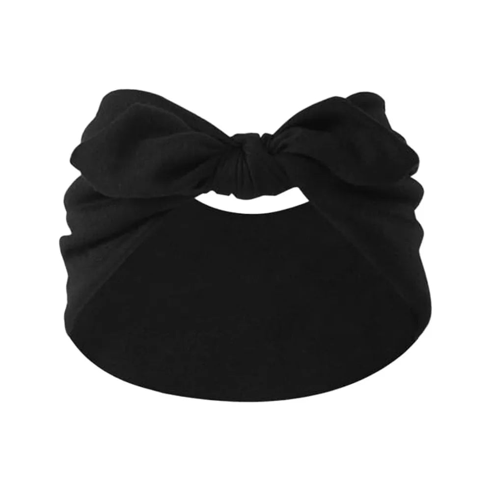 Sweat-Wicking Elastic Bunny Ear Hairband Ultra Wide Bohemian Style Bowknot Headband Knotted Bunny Ears Non Slip Headwrap Workout Oasis Select Black
