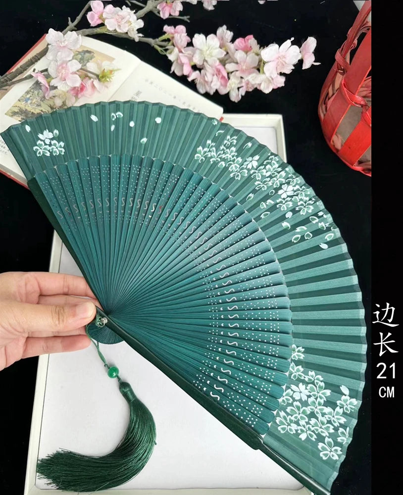 Antique Retro Portable Green Folding Fan Women's Portable Hanfu Cheongsam Folding Small Classical Dance Fan Chinese Fan Oasis Select 29