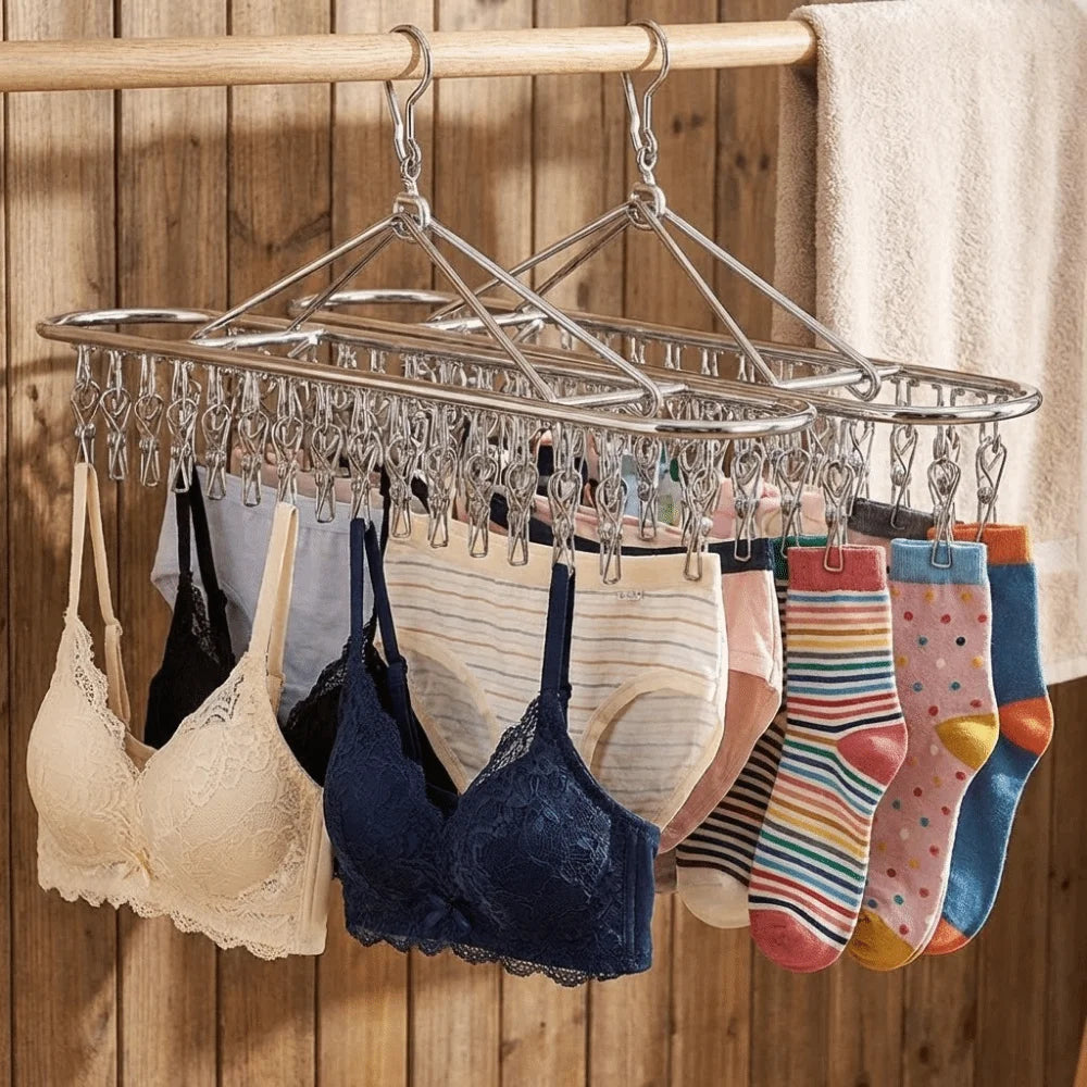 Stainless Steel Sock Drying Rack – 20 or 30 Windproof Clips