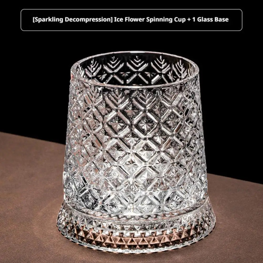 280ml Glass Cup with Base Crystal Rum Whiskey Rotating Glass Mug Diamond Cut Ice Flower Bubble Pattern Spinner Cup Business Gift Oasis Select 201-300ml Ice Flower