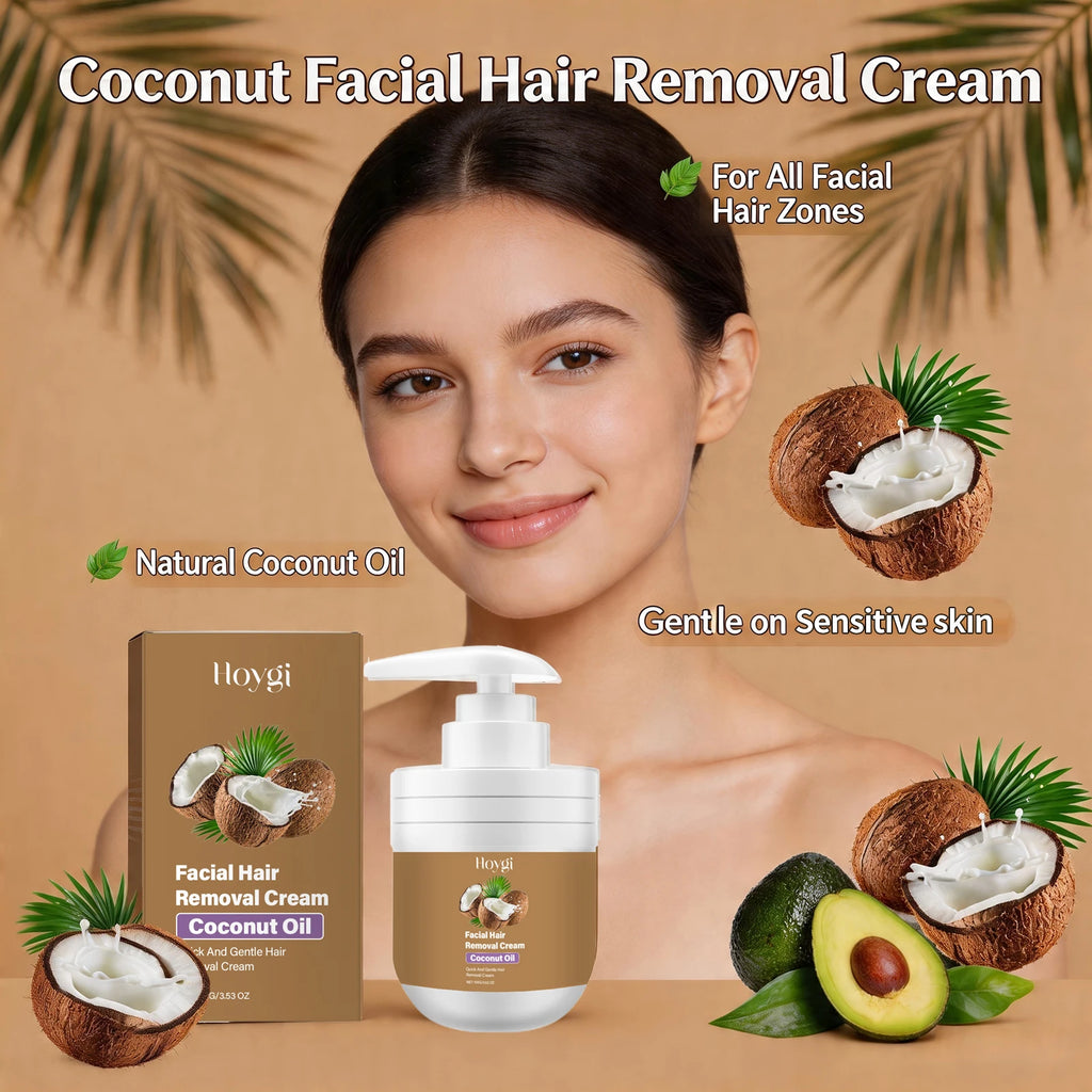 Coconut Hair Removal Cream for Women and Men Lip and Chin Hair Mild Non Irritating Painless Hair Remover Growth Inhibitor 100g Oasis Select