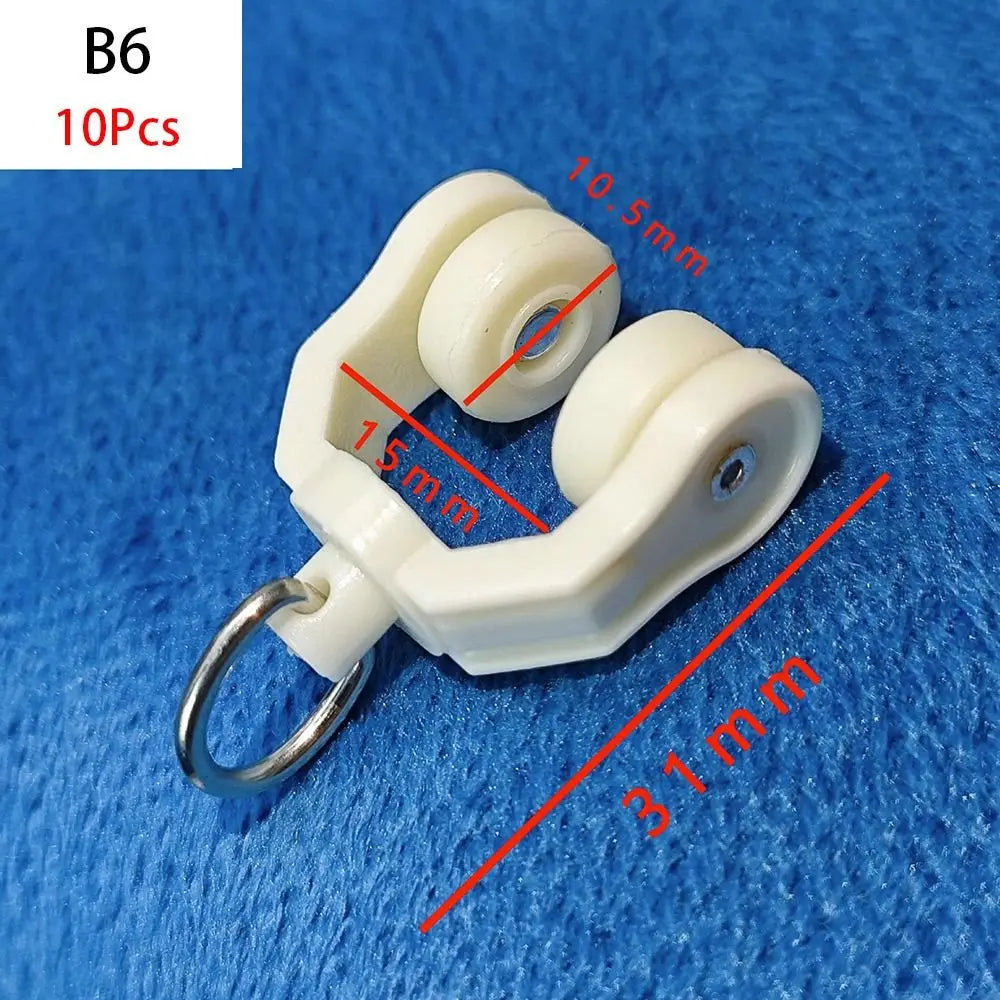 10Pcs Straight Curved Track Rollers Curtain Wheels Rail Curtains Hook Ring Slider Furniture Hardware Curtain Rod Pulley Hanging Oasis Select B6