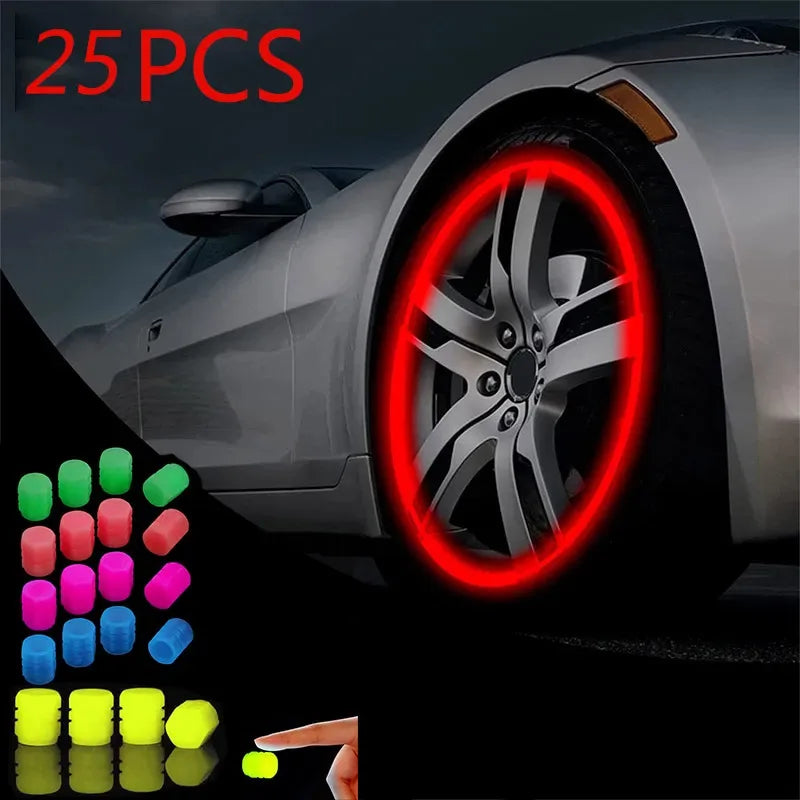 4-24PC Luminous Valve Caps Fluorescent Red Night Glowing Car Motorcycle Bicycle Wheel Styling Tyre Hub Universal Cap Decor 20Pcs Oasis Select