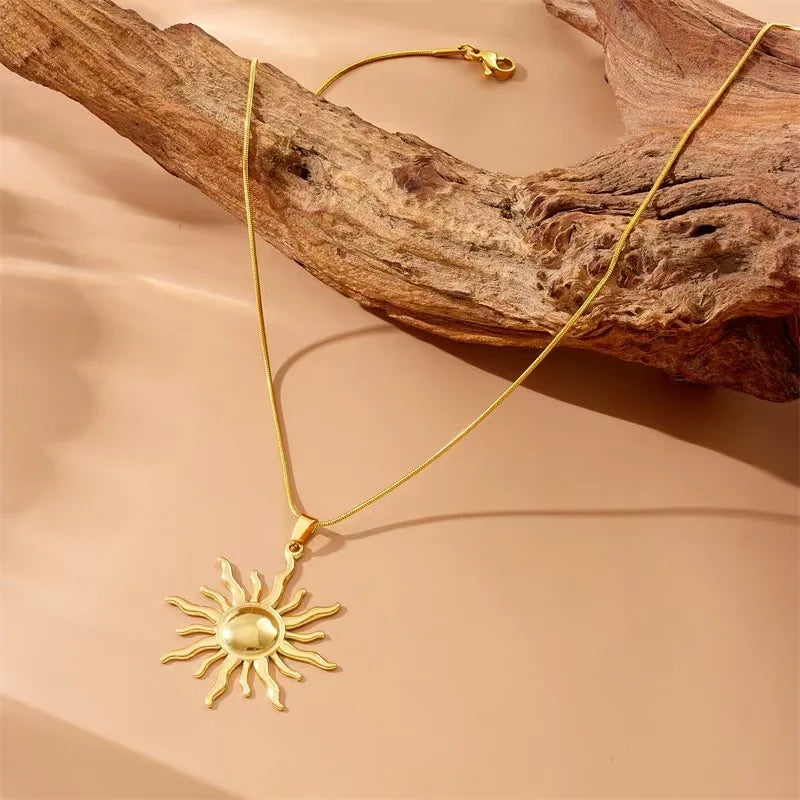 ZAKOL 316L Stainless Steel Golden Sun Pendant Necklace For Women Girl New Concise Solar Neck Chain Choker Jewelry Gift Oasis Select