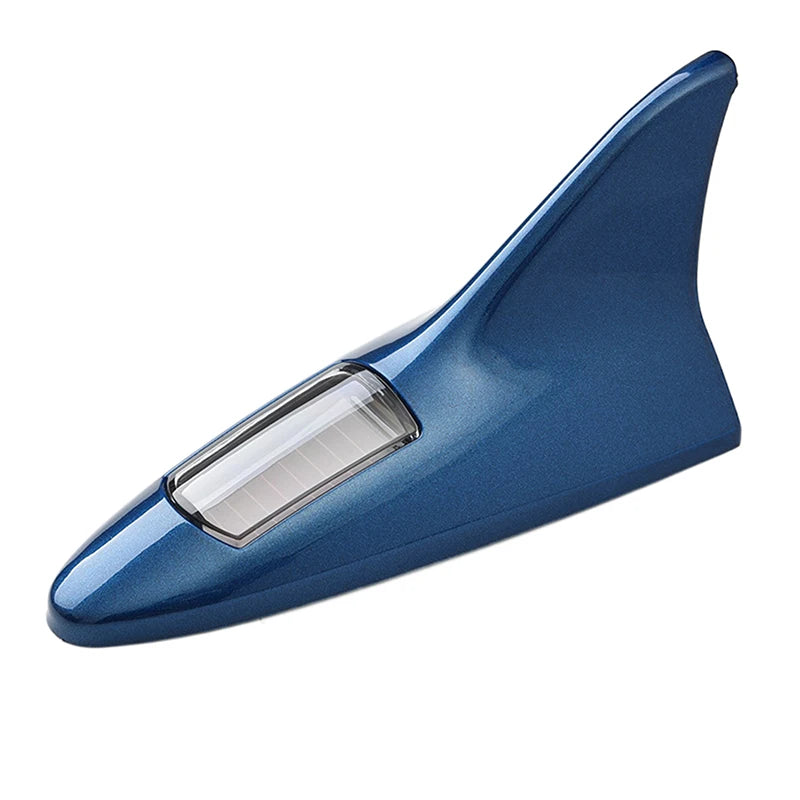 Universal Car Shark Fin Antenna Roof Tail Modification Light with Solar LED Light Car Antenna Driving Safety Warning Light Oasis Select BL