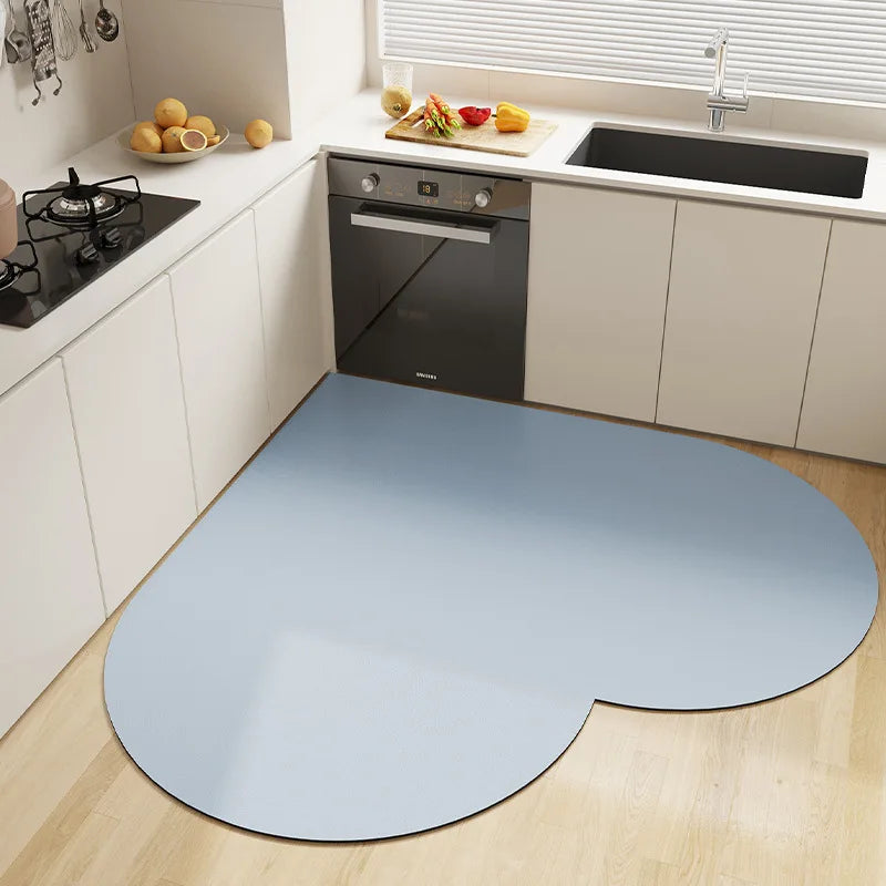 Absorbent Corner Kitchen Floor Mat Long Fan Diatomite Kitchen Rug Soft Washable Carpets Anti Slip Bathroom Entrance Doormat Oasis Select G 80X80cm