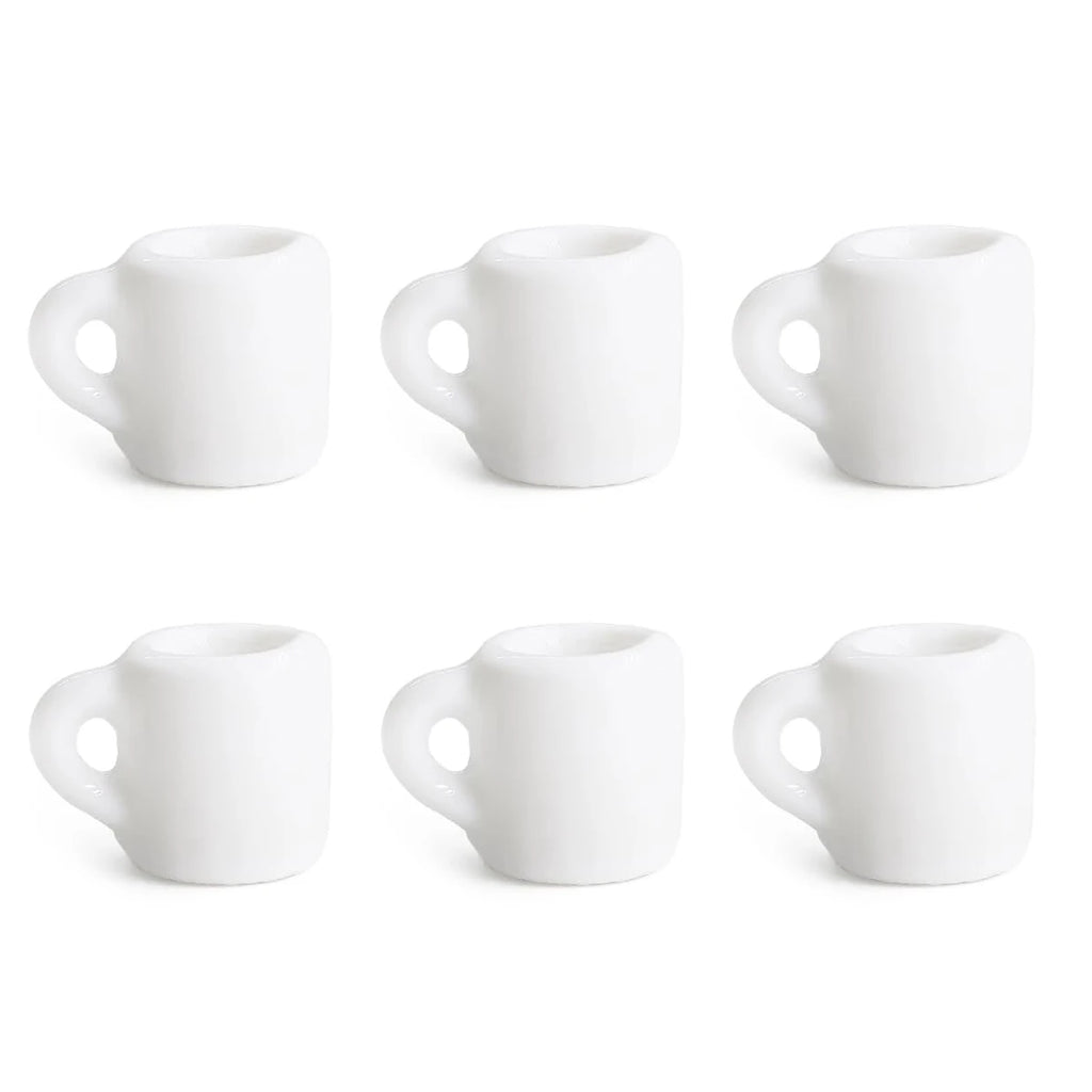 1:12 Scale Miniature Coffee Mugs Resin Dollhouse Kitchen Tableware Realistic White Cups DIY Craft Desk Ornament Set Oasis Select 6pcs