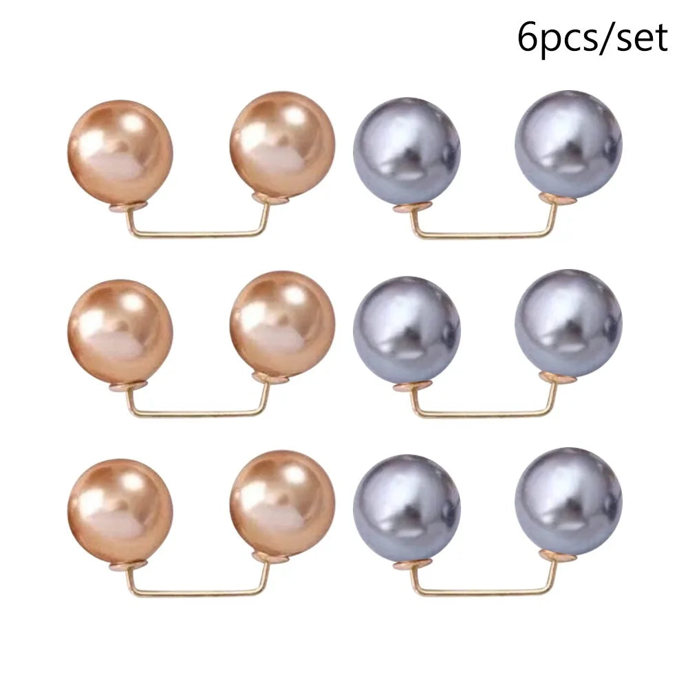 3/6/8PCS Double Head Pin Pearl Brooch Adjustable Collar Clip DIY Sewing Waist Fastening Pins Non-Slip Multi-Purpose Oasis Select Style 4
