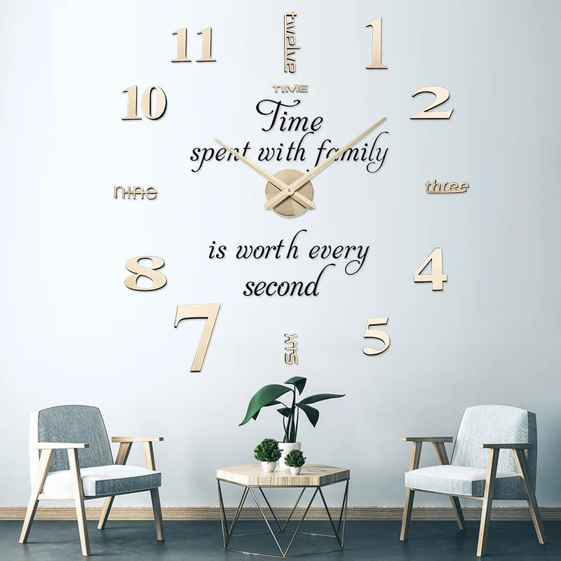 DIY Modern 3D Wall Clock Minimalist Silent Quartz Movement Wall Watch for Living Room Home Decor Oasis Select Gold 37inch 70cm 90cm