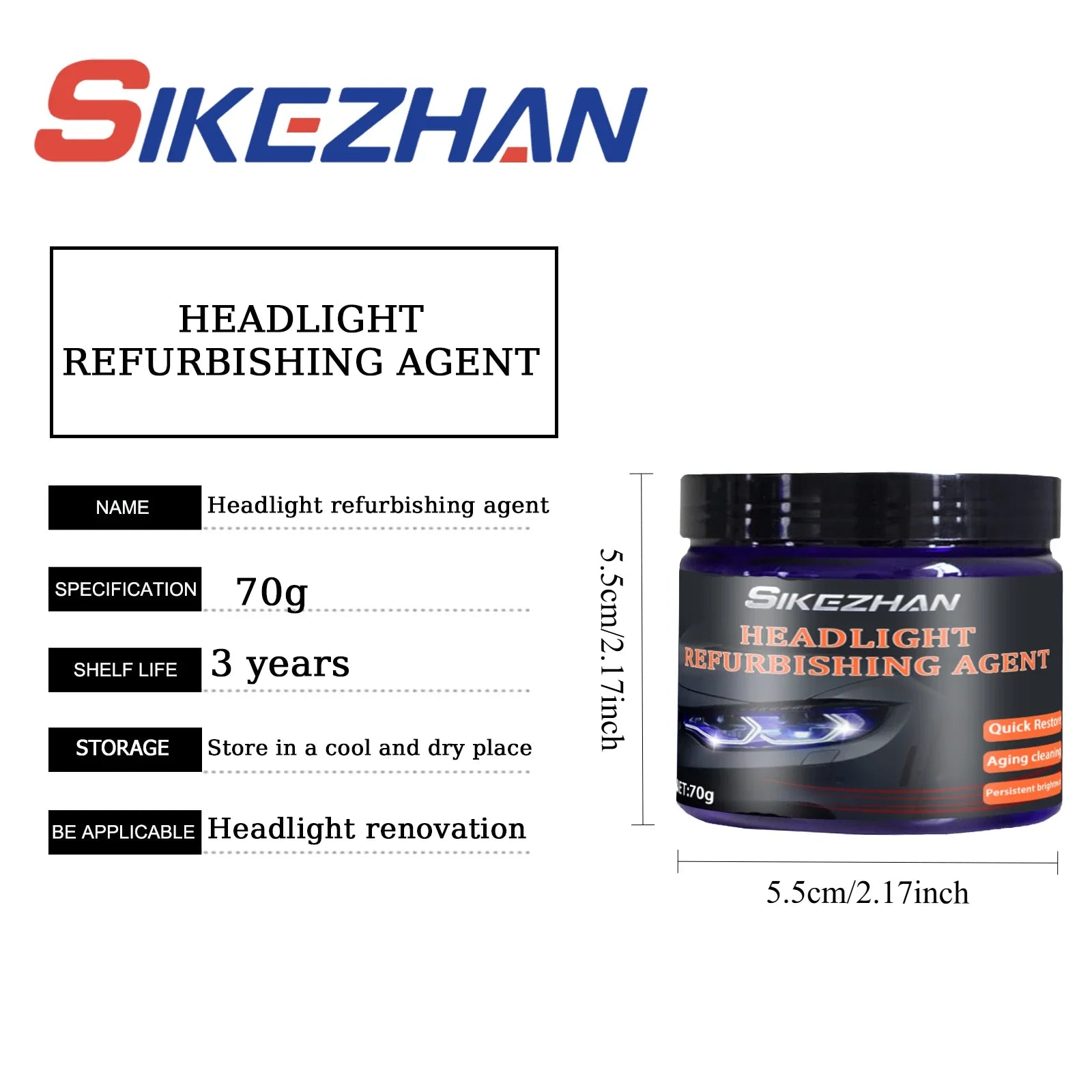 Headlight Polishing Paste Kit: Polishing Compound, Sponge & Blue Cloth, Removes Scratches, Oxidation, Restores Clarity, 1Set Oasis Select