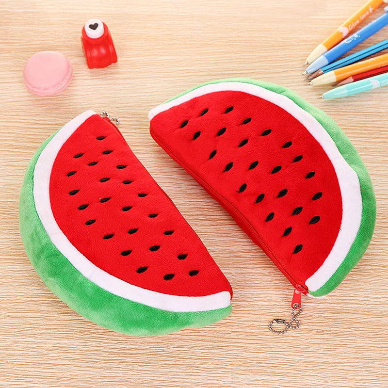 School Suppli Stationery Watermelon Pencil Case Cute Fruit Kawaii Plush Large Capacity Pencil Bag Cosmetics Case for Kids Gift Oasis Select