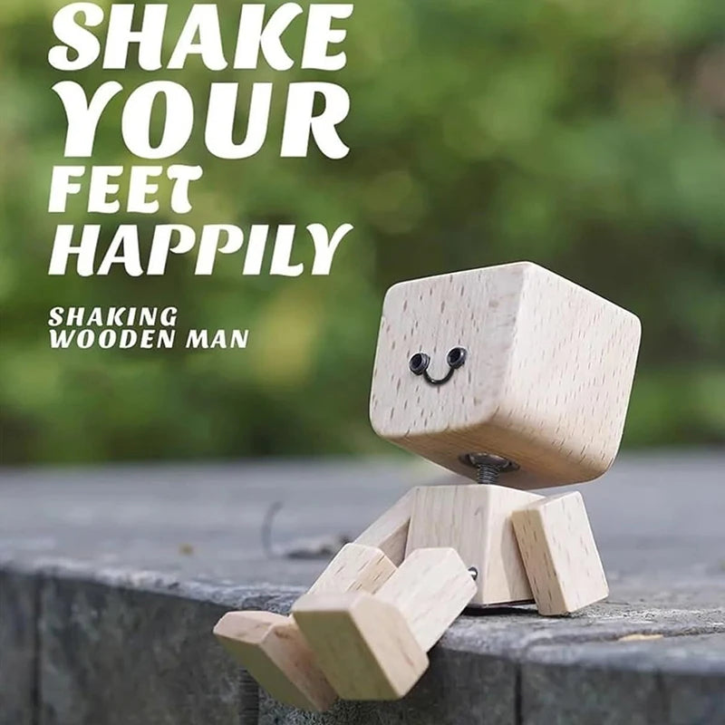 Shaking Wooden Man Figurine, Charming Little Wooden Figure That Sways With 12PCS Magnetic Expressions Oasis Select