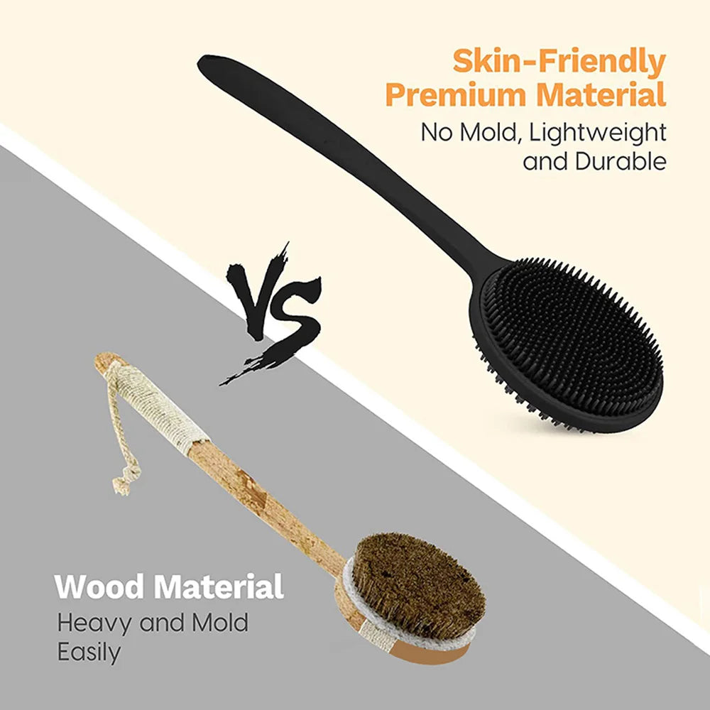 Bath Soft Back Brush Bath Shower Sponge Scrubbing Brush with Handle Exfoliating Scrub Skin Massager Exfoliating Bathroom Brush Oasis Select