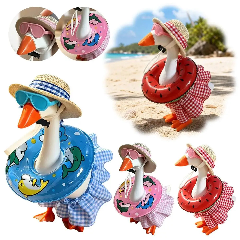 9cm Desk Goose Skirt Set Beach Vacation Theme Set Cute Summer Outfits for Small Goose Figurine Decoration Oasis Select