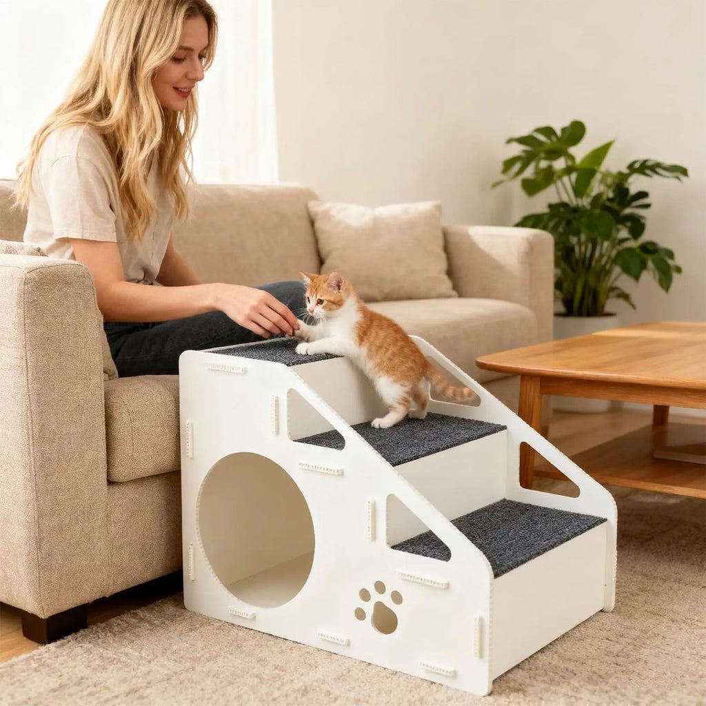 2 In 1 Foldable Non-Slip Ramp Dog Stairs Small Puppy Ladder House for Home Living Room Indoor Bedroom Dogs Puppy Cats Kitten Oasis Select