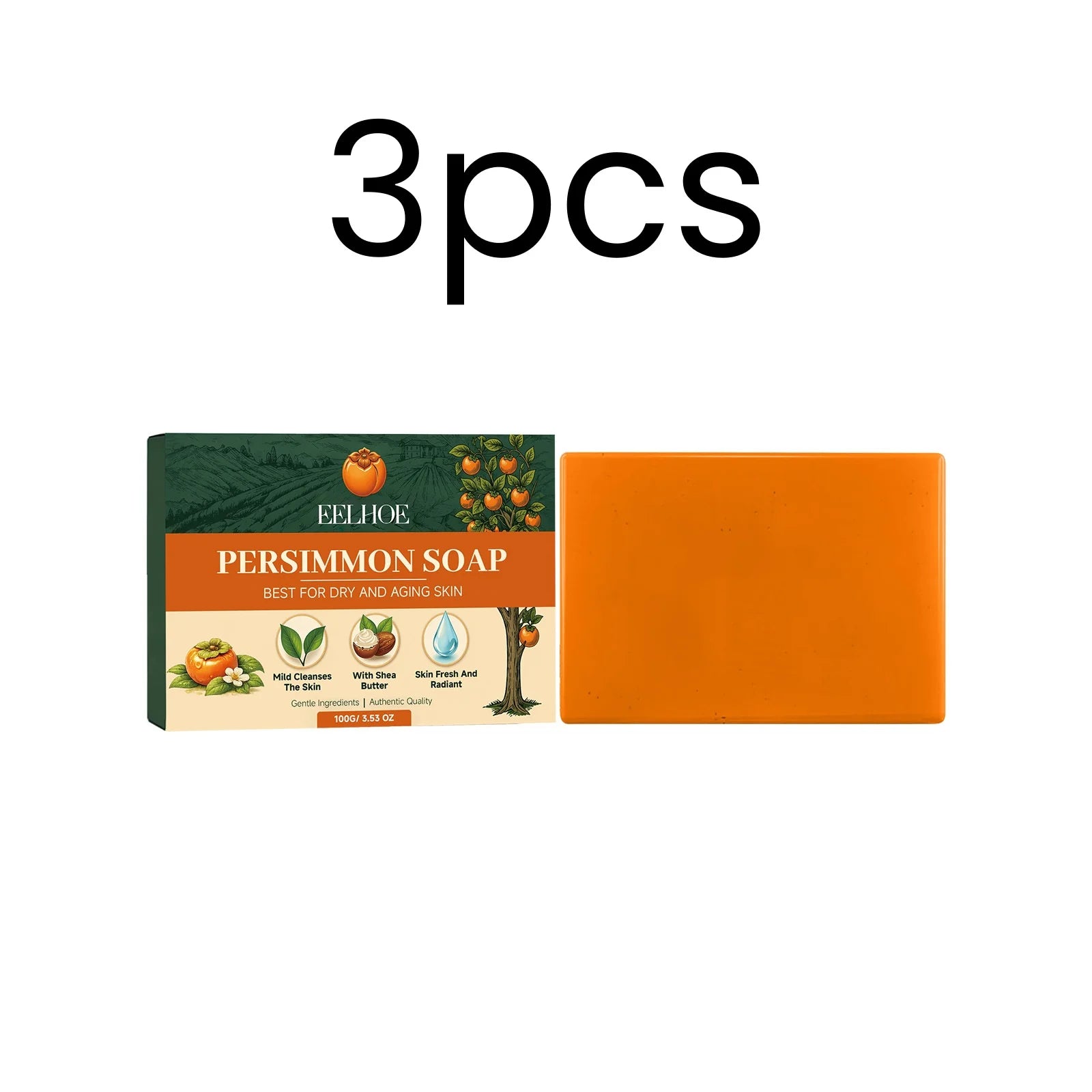 EELHOE Persimmon Soap Bar – Exfoliating, Deodorant & Moisturizing Exfoliating Soap Bar Oasis Select 3pcs