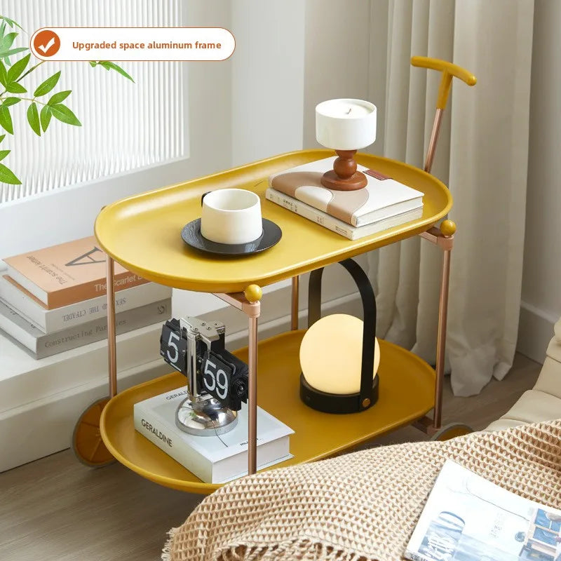 Small fresh lunar rover shelf space aluminum frame storage rack movable living room creative lunar cart Oasis Select lemon yellow