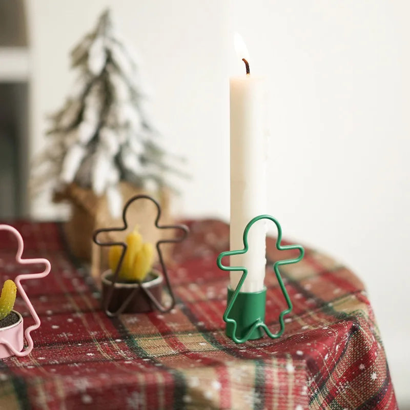Simple Gingerbread Man Candlestick Decoration Ins Style Christmas-themed Mini Candlestick with Festive Atmosphere Oasis Select