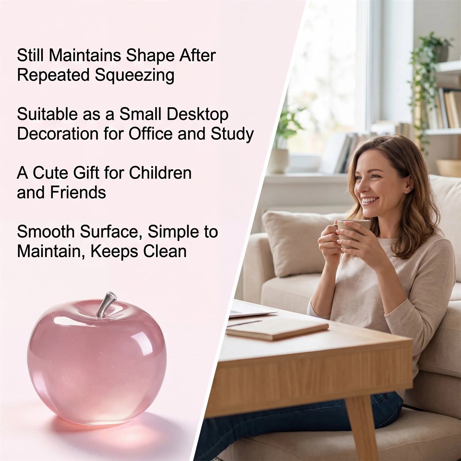 Squishy Pink Apple Stress Ball Soft Fidget Sensory Toy Suitable Autism Relief Simulated Slow Rebound Squeeze Toy Adult Kids Gift Oasis Select