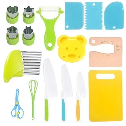 Kids Cooking Cutter Set Kids Knife Toddler Cutter Plastic Cake Fruit Knives Children DIY Peeler Tools Kitchen Accessories Oasis Select 17PCS