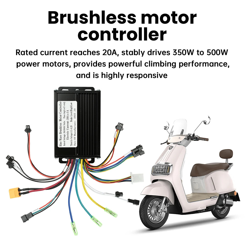 36V/48V 20A Sine Wave Brushless Motor Controller 350W-500W LCD Electric Bicycle Compatible with SM Connectors Protocol Oasis Select