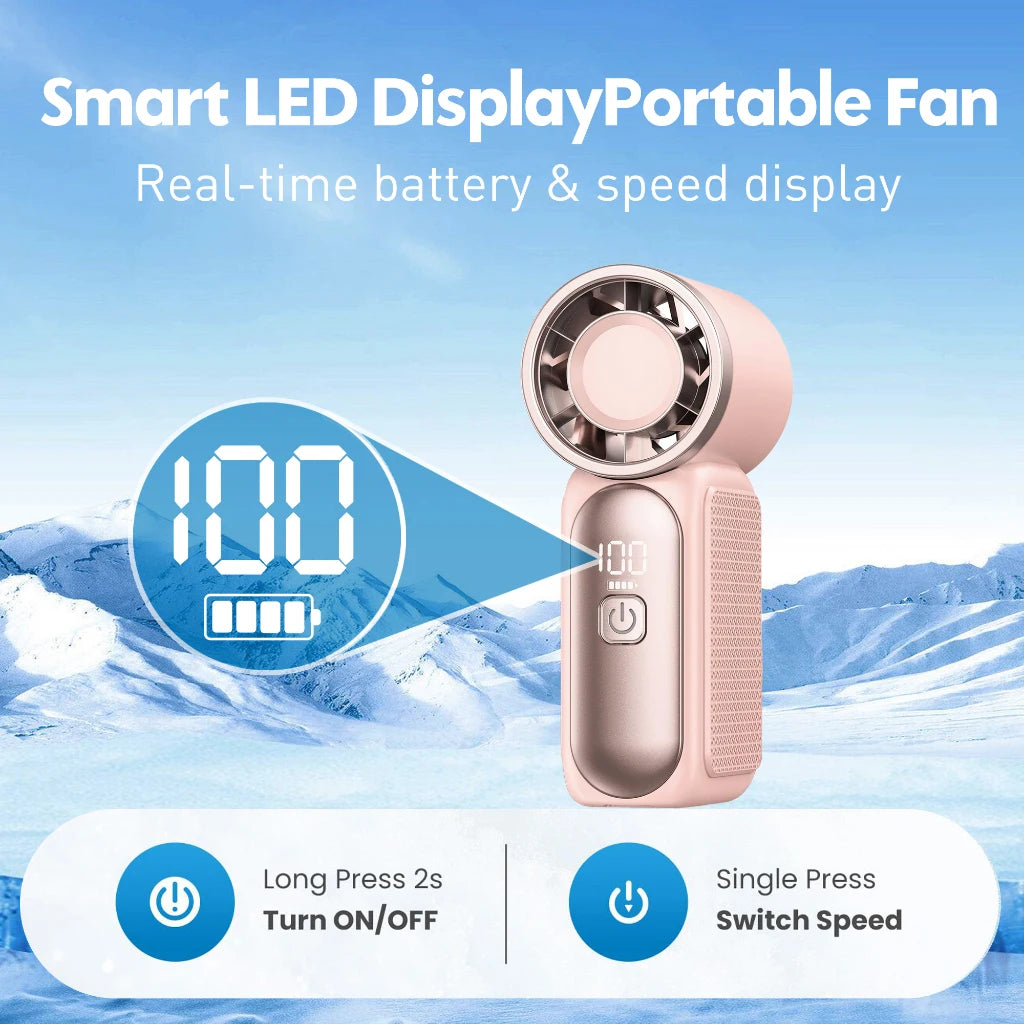 USB Rechargeable Handheld Mini Fan – 6-Speed Digital Display