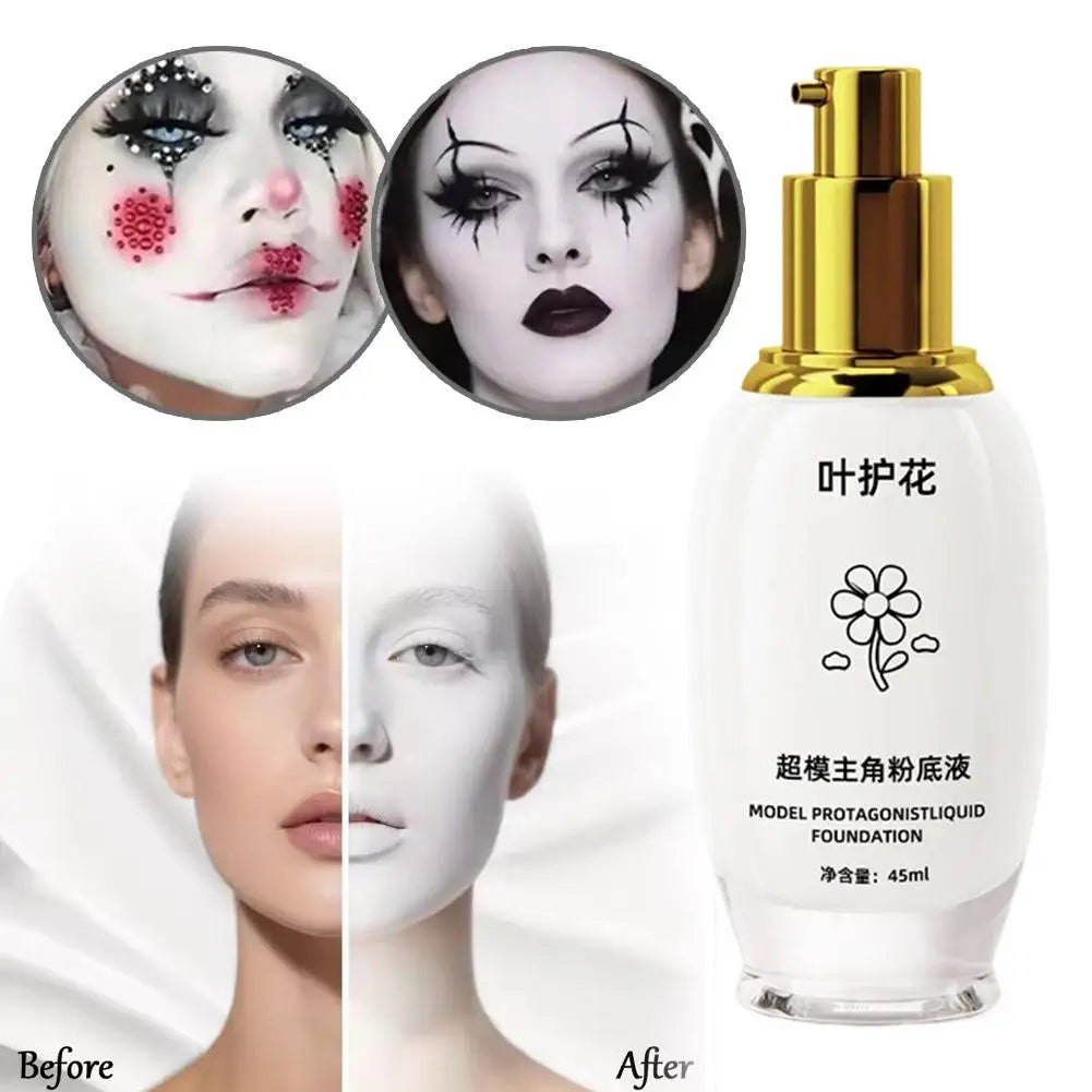 45ML Pure White Liquid Foundation Goth White Foundation Cream Concealer Cosplay Clown Halloween Face Body Paint Zombie Make-Up Oasis Select