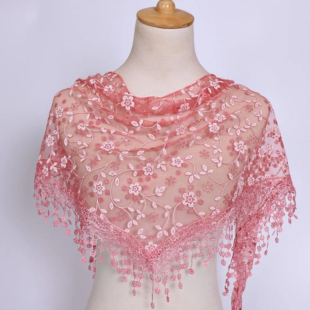 Gifts Triangle Lace Veil Headscarf Floral Breathable Women's Small Floral Scarf Lace Triangle Veil Sequined Gauze Scarf Oasis Select Pink