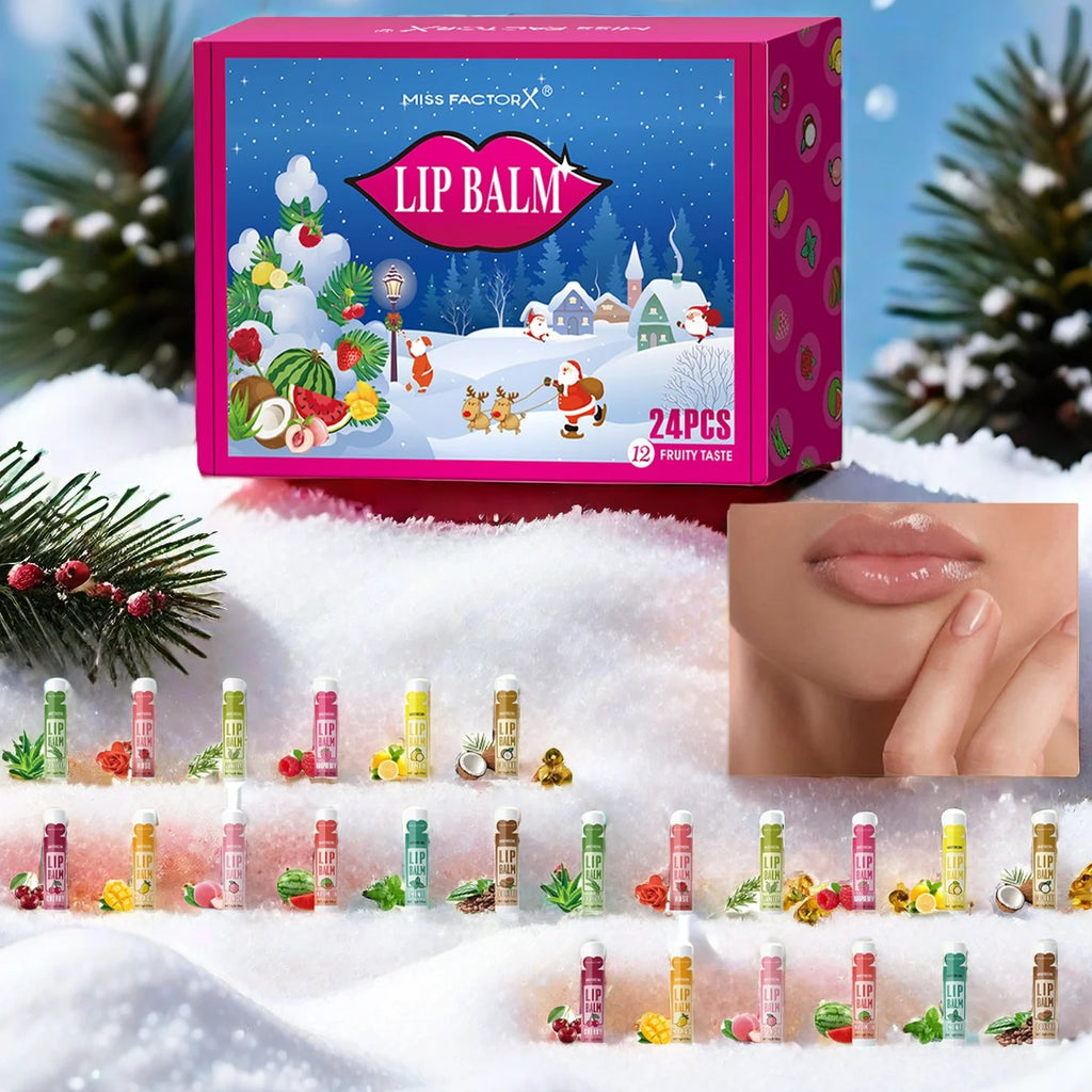 24PCS/ box 12 kinds of flower and fruit lip balm set Gift Natural fragrance moisturizing exfoliating and brightening lip color Oasis Select