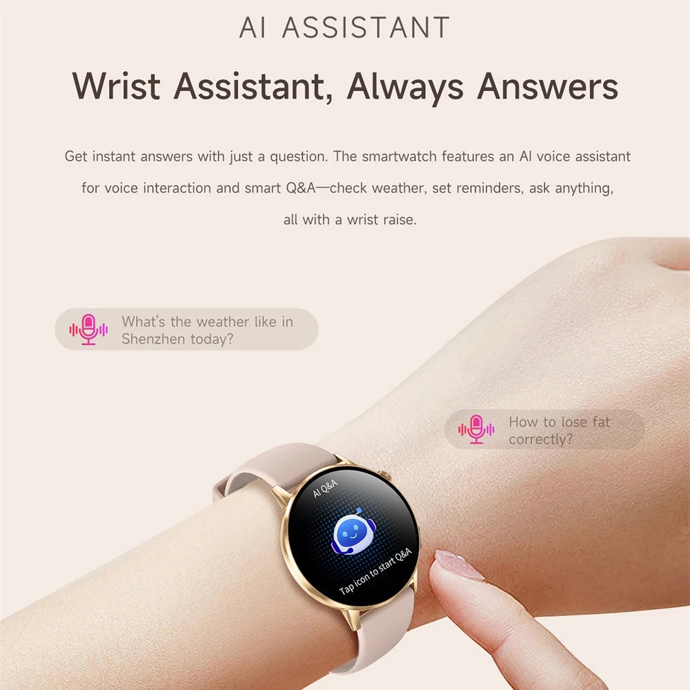 Smartwatch Waterproof Flashlight Luxury Women AMOLED Screen Blue Tooth Call Smart Watches Lady Heart Rate Health Voice Assistant Oasis Select