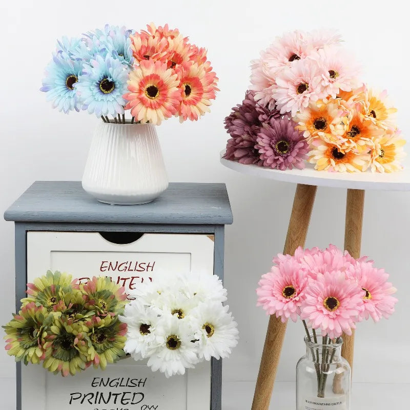 6Pcs Artificial Silk Gerbera Flowers Wedding Bouquet Home Table Hotel Pastoral Decor Floral Arrangement Ornament Oasis Select
