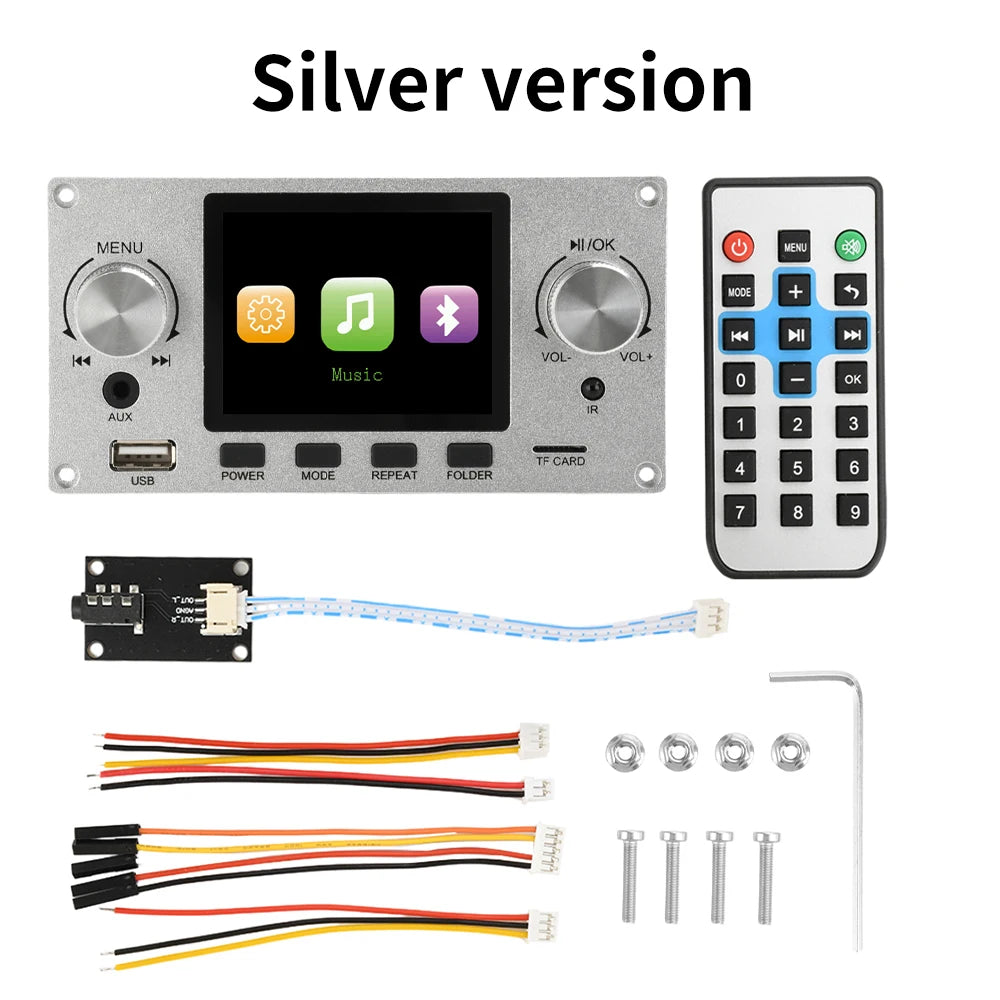2.8 Inch TFT Color LCD Lossless MP3 Decoder Board Bluetooth 5.3 Stereo Audio FLAC WAV APE Decoding USB TF For Car Amplifier Oasis Select Silver