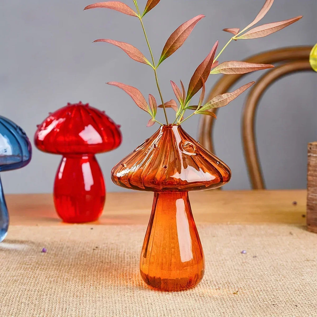 Colourful Mushroom Vase Plant Glass Plant Bud Vase Decoration Garden Glass Aromatherapy Vase Living Room Desktop Combination Oasis Select