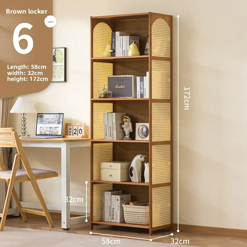 Bookcase integrated against the wall Student household bookshelf Floor-to-ceiling shelf Living room storage Multi-layer locker Oasis Select Brown 6-58
