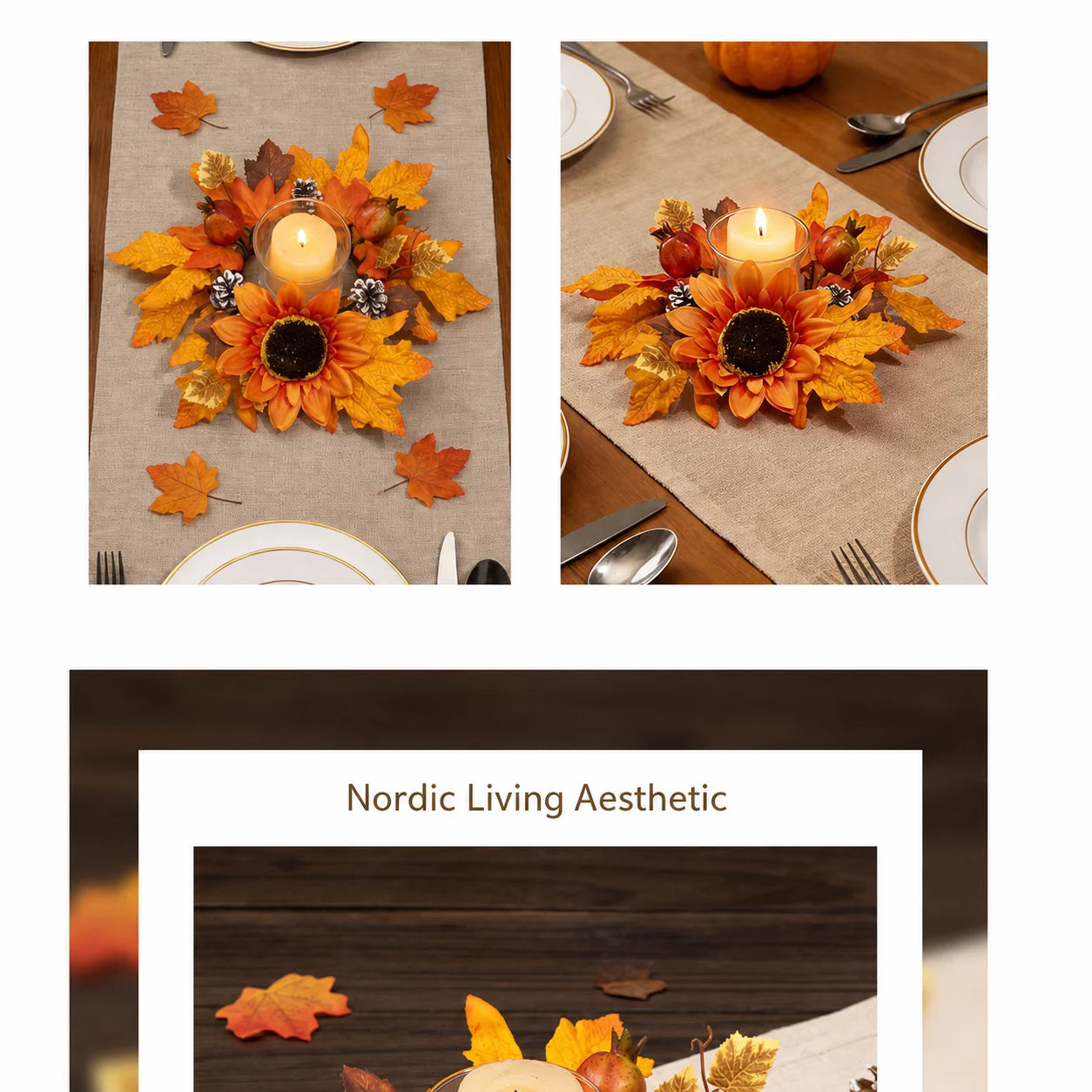 Thanksgiving Candle Holder Nordic Aesthetic Fall Maple Leaf Decoration Artificial Sunflower Wreath High Simulation For Harvest Oasis Select
