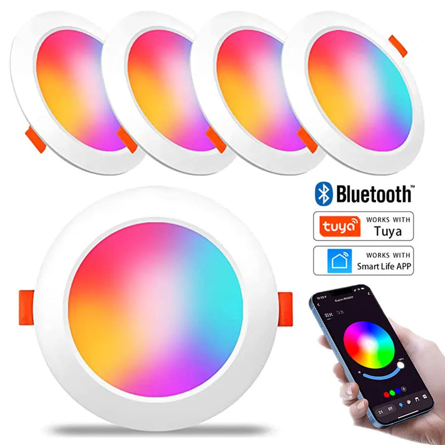 Tuya Smart LED Downlight Bluetooth Recessed Led Spot Lights 15W AC85-265V RGB+CW+WW APP Control Works With Alexa Geogle Home Oasis Select