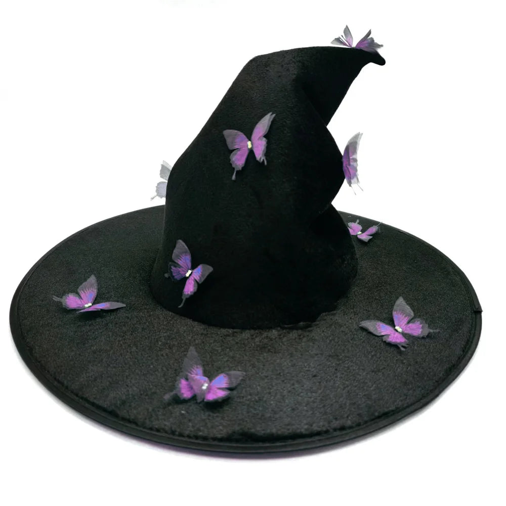 Halloween Witch Hat Butterfly Mesh Folds Hats Masquerade Party for Kids Adult Women Men Cosplay Props Costume Accessories Oasis Select Purple 1