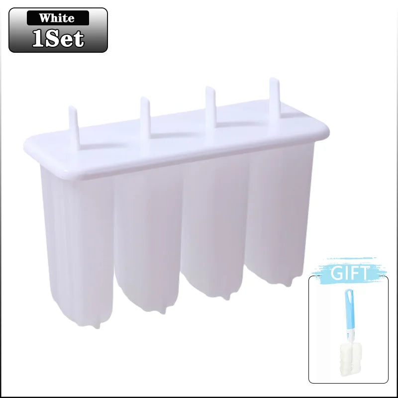 1-10PCS 4 Compartment Ice Cream Molds with Lid DIY Popsicle Maker Box Reusable Frozen Treat Mold for Kids Summer Kitchen Tool Oasis Select White-1Set