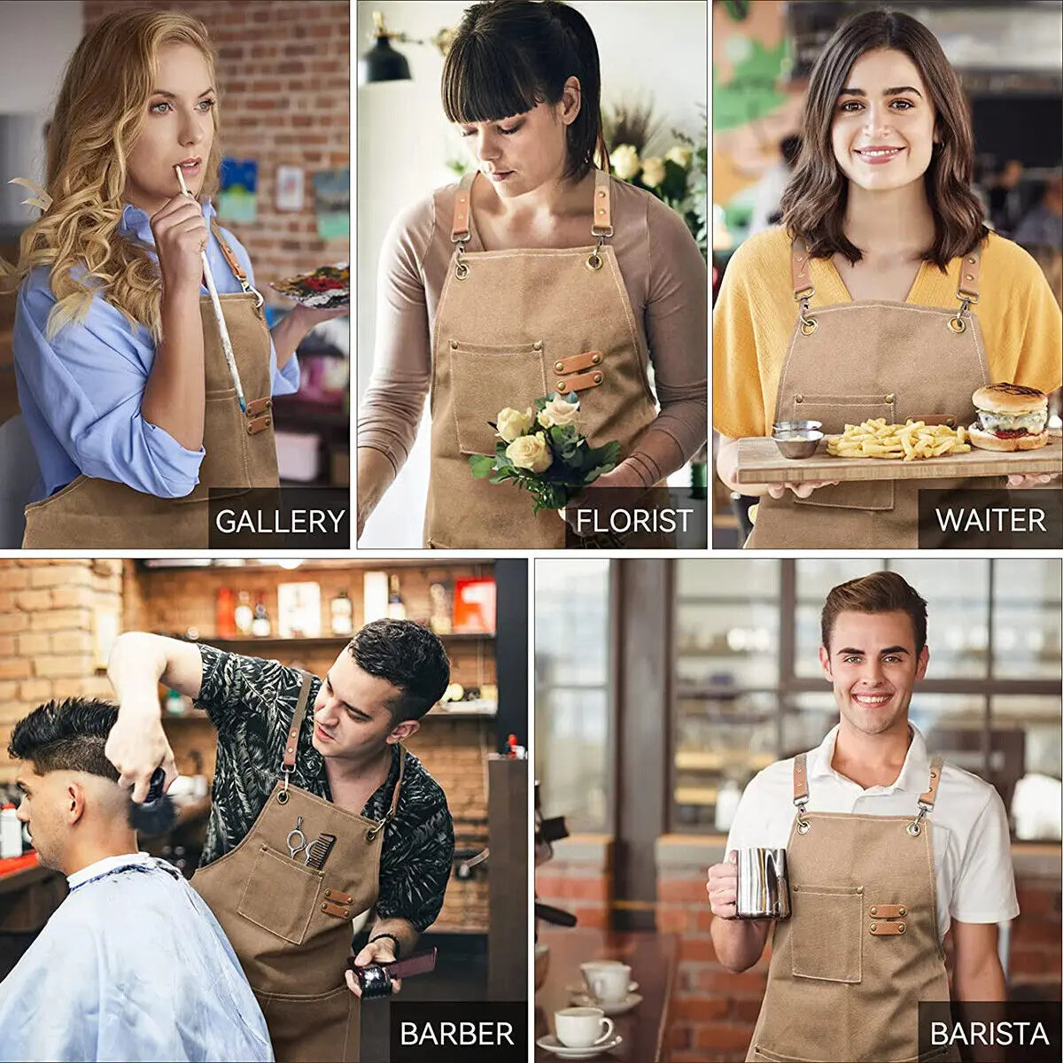 Kitchen Thicken Canvas Apron For Woman Men Waterproof Stain-Resistant With Pockets Cooking Apron Woodworking Painting Work Apron Oasis Select