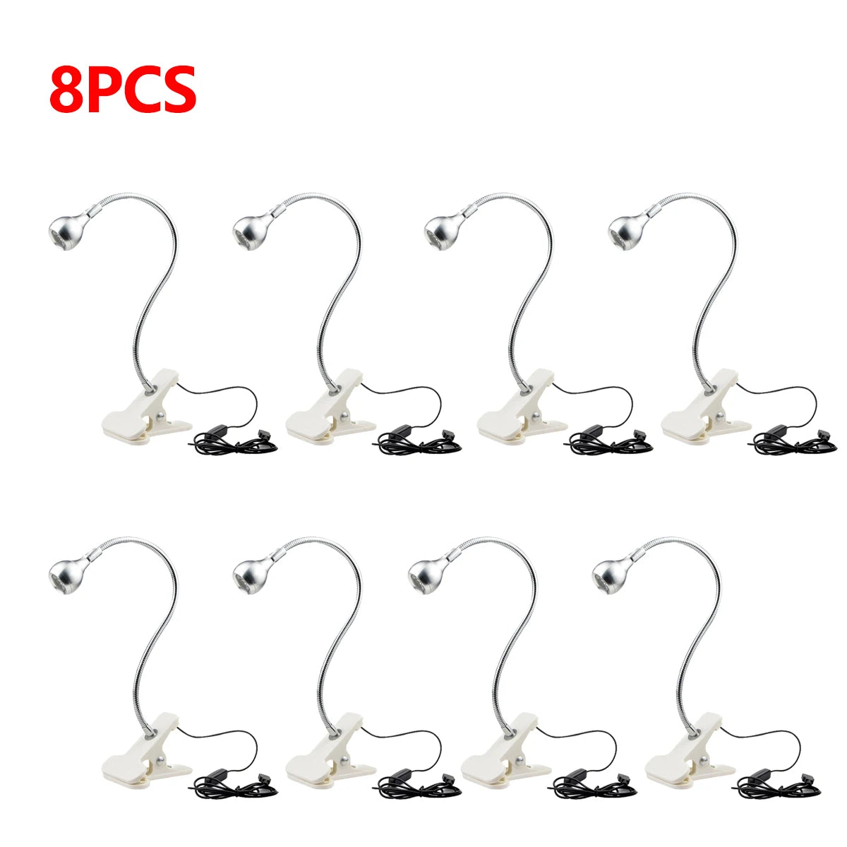 1-10Pcs Clip-On Light USB Power Reading Book Light For Power Bank Computer Interface,1W Flexible LED Table Lamp Night Lighting Oasis Select 8x Lamp Silver Shell White Light 1W