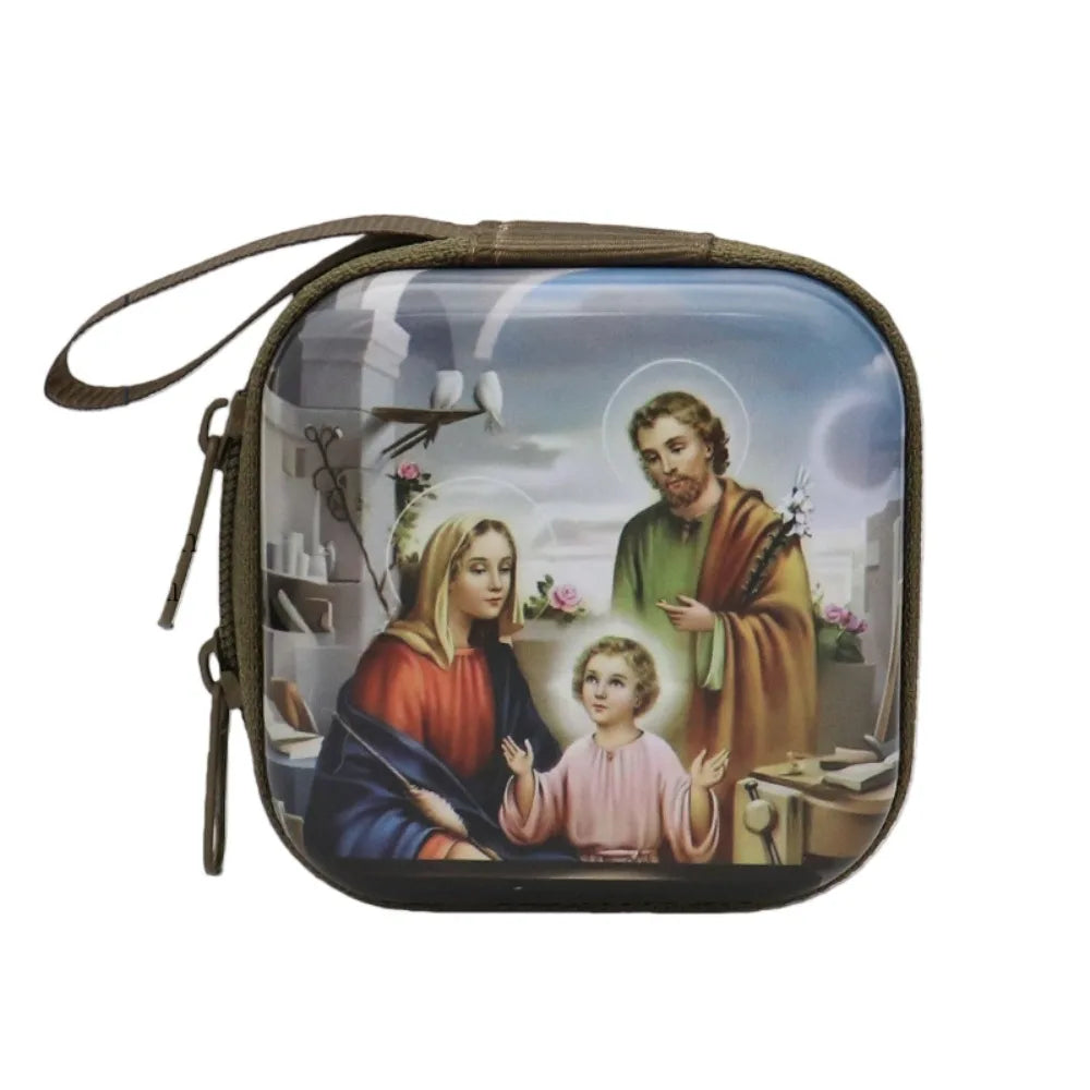 Virgin Mary Prayer Rosary Storage Bag Iron Artwork 7x7cm Religious Articles Cartoon Zippered Religious Jewelry Box Oasis Select A