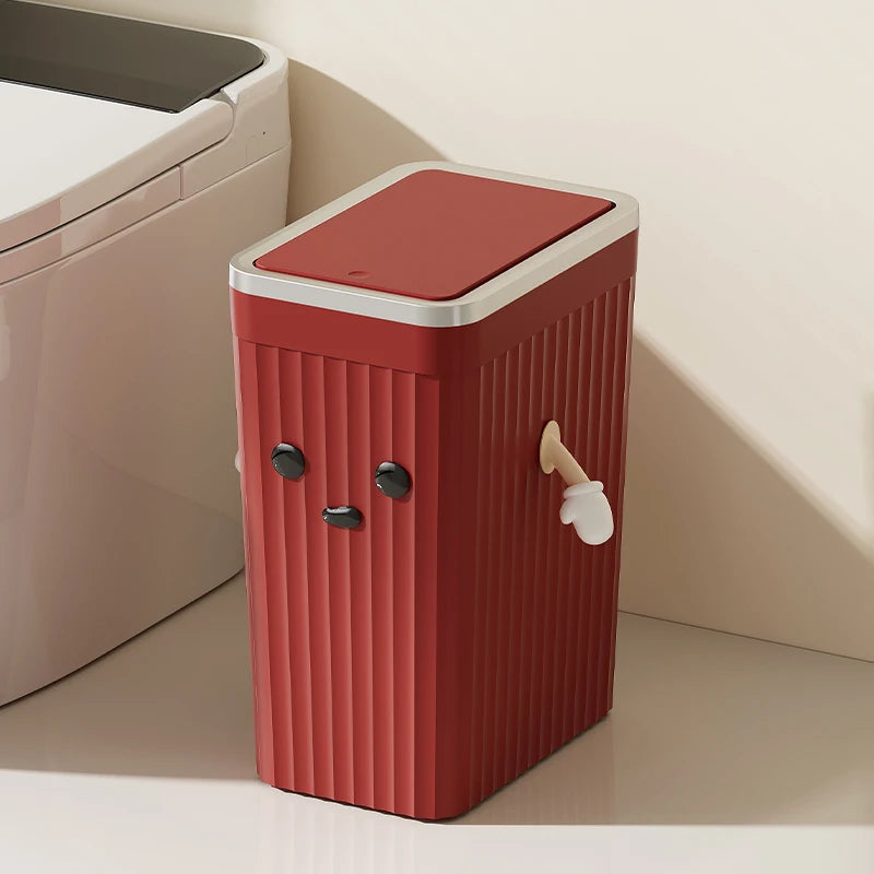 1pc Push-button waste bin, large capacity, non-slip base, sealed odour-proof lid, suitable for kitchens, bathrooms, offices Oasis Select Cute red